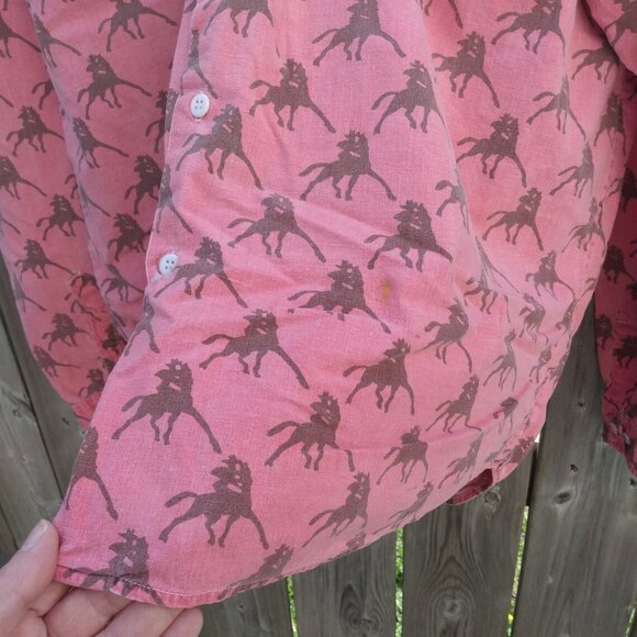 Vintage 80s Pink Cowboy Print Shirt 48" Chest Large Cotton Chambray - Picture 9 of 10